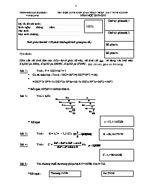 Thi học sinh giỏi giải toán trên máy tính Casio huyện Vĩnh Linh năm học 2010-2011
